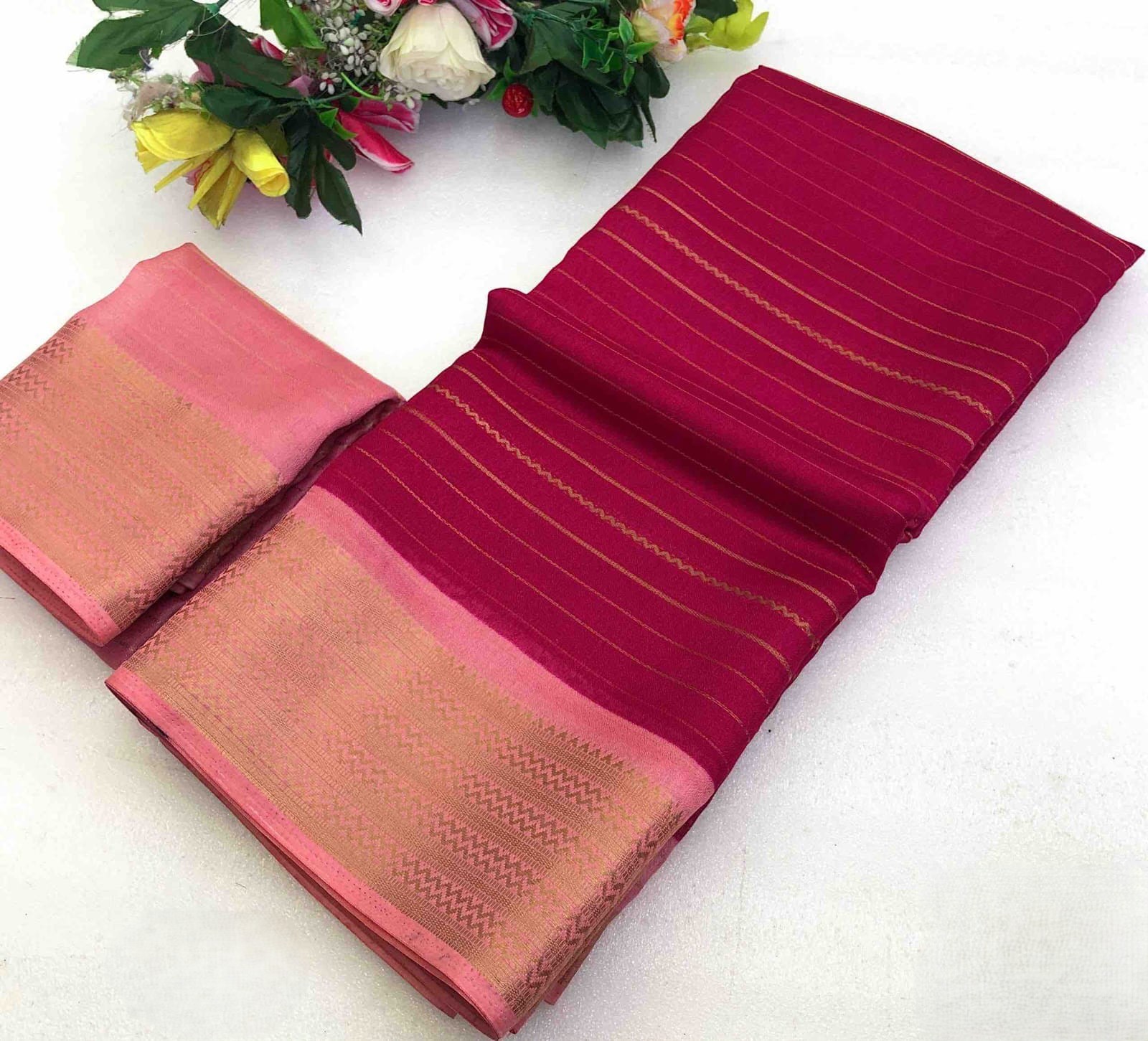 Moss Gold Zari Weaving Dual Shade Jacquard Border Saree